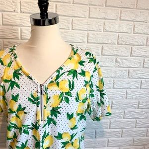 Rafaella White Short Sleeved Lemon and Polka Dot Print Tee